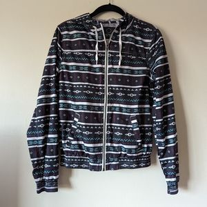 Empyre Vintage Jacket Black Aztec Lightweight Hoodie Zipper Windbreaker size M